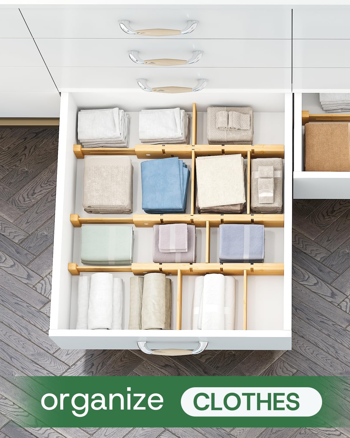 kiplant Kitchen Drawer Dividers - Adjustable Drawer Organizer for Clothes, Kitchen, Closet & Office - 8 Pack with Inserts, 18-22.6 Inches, Non-Slip Silicone Ends