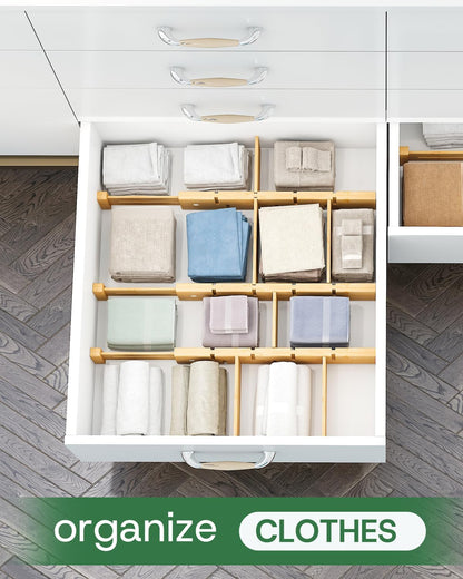 kiplant Kitchen Drawer Dividers - Adjustable Drawer Organizer for Clothes, Kitchen, Closet & Office - 8 Pack with Inserts, 18-22.6 Inches, Non-Slip Silicone Ends