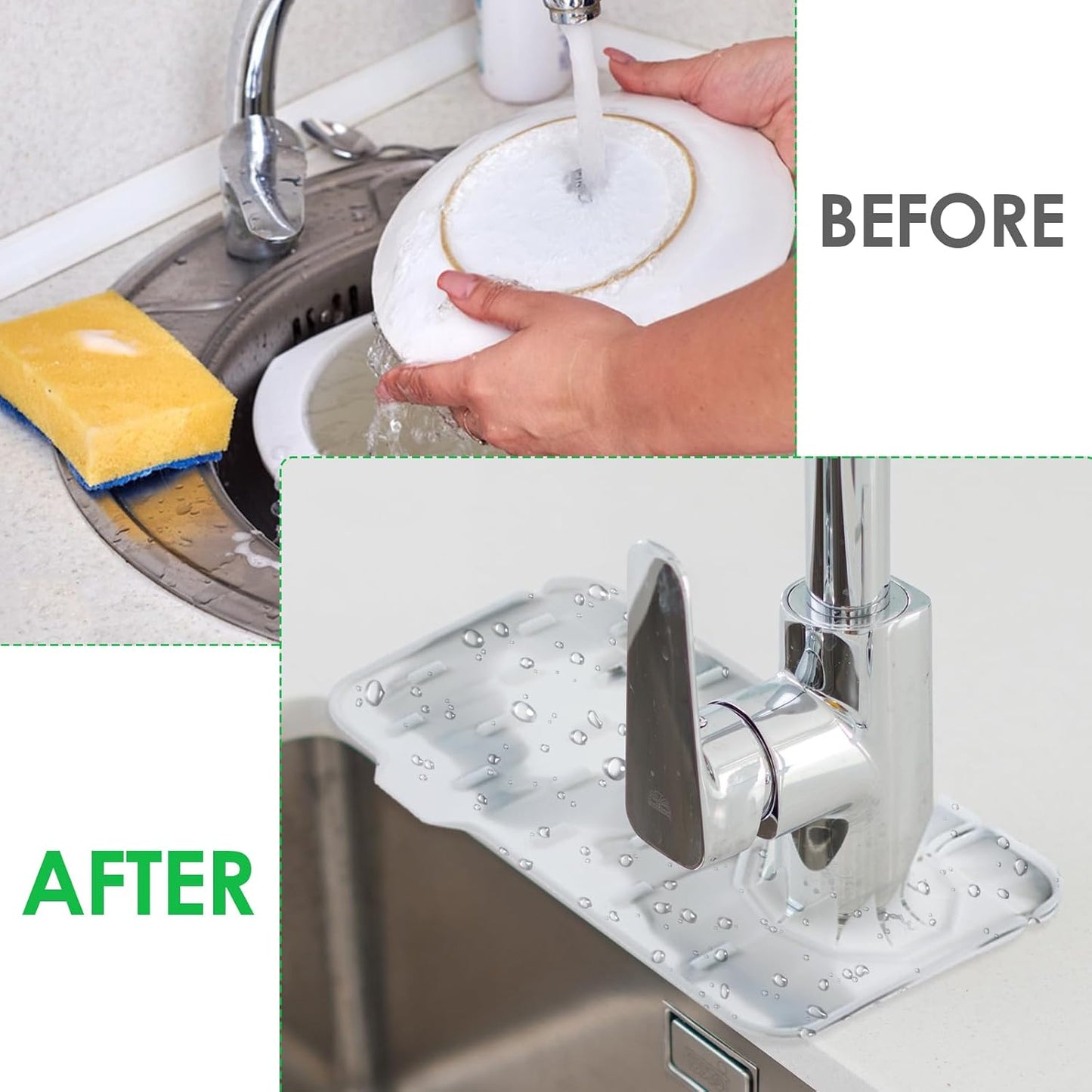 Dimeho Sink Faucet Splash Guard Mat Silicone Soap Dish Pad Faucet Handle Drip Catch Sponge Holder Sink Protector Trays for Bathroom Kitchen Countertop Gadgets Accessories