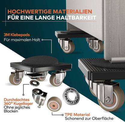 Furniture Lifter Mover Tool Set with Locking Brakes, 4 Wheeled Moving Dollies & 25.6" Lever, 440 lb Capacity, Furniture Moving Kit for Sofa, Cabinet, Bed, Washing Machine & Appliances
