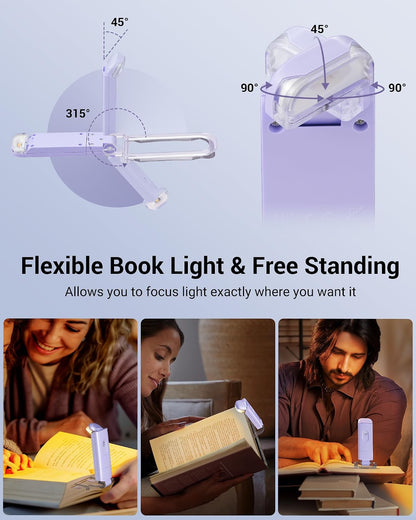 DEWENWILS USB Rechargeable Book Reading Light, LED Clip on Booklight Green | Blue Light Blocking, Amber & Warm White, Flexible Lighting Angle, Compact & Lightweight for Plane, Train, Car Traveling