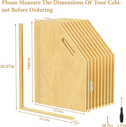 4 Pack Wood Tray Dividers for Cabinet, Cookie Sheet Organizer for Cabinet | No cutting required, Premium Wood, 2 Assembly Methods, Kitchen Cabinet Dividers for Storing pans, Baking tray, Cutting Board
