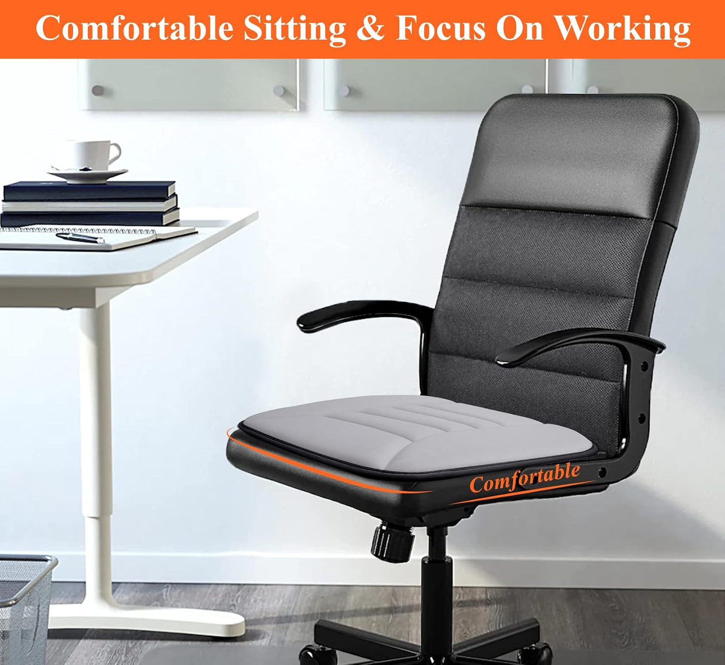 kingphenix Memory Foam Car Seat Cushion for Driver and Office Chair Comfort | 1.2-Inch-Thick Memory Foam Seat Pad, Soft, Breathable Fabric, Non-Slip Silicone Bottom for Long Drives and Office Use, Black