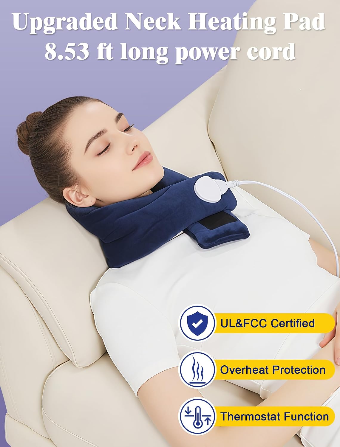 Wired Electric Neck Heating Pad for Neck Pain | Plug-in Heated Neck Wrap, 30s Heat Up, 86℉-158℉ Temp, Auto Shut Off, Soft Plush, Fit All Women Men, 8.53 ft Power Cord