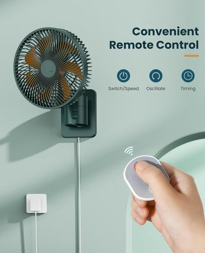LEMOISTAR 8 Inch Small Wall Mounted RV Fan with Remote Control, 90° Oscillating, 4 Speeds, 4 Timer, Adjustable Tilt, 70 Inch Cord, Quiet, for Corner Bedroom Home Office Garage-Black