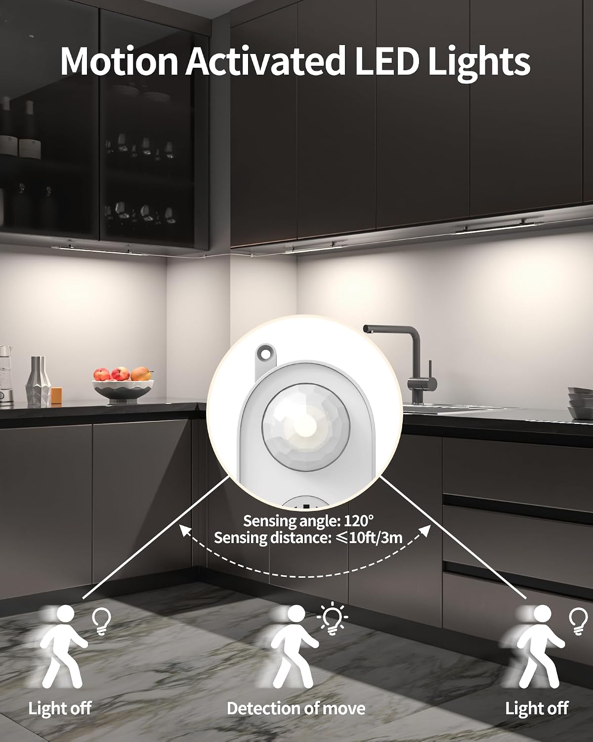 Motion Sensor Cabinet Lighting, 4500K Daylight, 3 Pack 12 inch Linkable