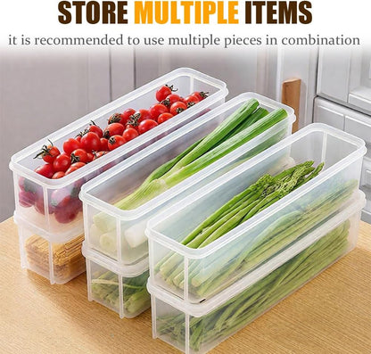 Storage & Crisper Boxes, 35oz Stackable Airtight Keeper for Refrigerator and Fridge, Food Storage Containers with Lids Keep Fresh for Spaghetti Salad Lettuce Herb Fruit Vegetable Cheese Bacon (Blue)