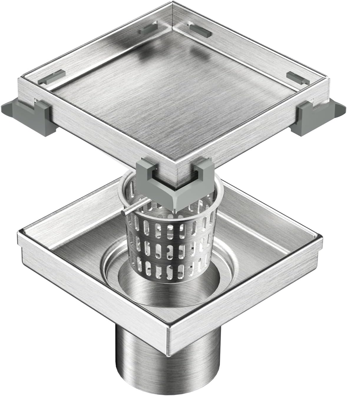 Neodrain 4" Brushed Square Shower Drain with Removable Tile Insert Grate | 304 Stainless Steel Tile Square Drain, Hidden Drain,Easy to Clean, Waterproof & Sturdy Shower Drain, CUPC Certified