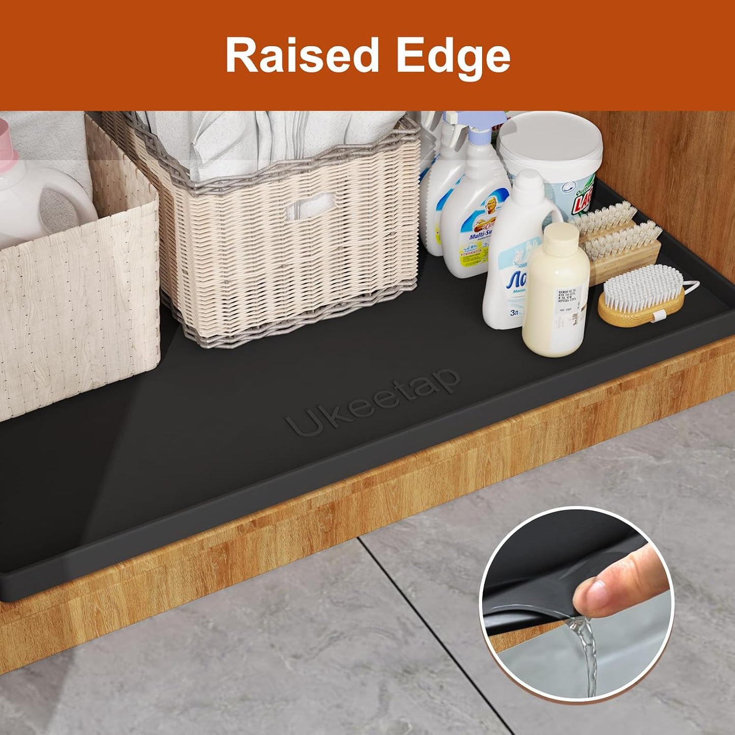 34" x 22" Extra Thick Silicone Mat Waterproof with Raised Edge, | Under Sink Mat for Kitchen & Bathroom, Kitchen Cabinet Liner, Multi-Purpose for Storage & Protection