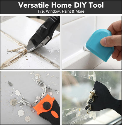 5-In-1 Caulking Tool Kit With Razor Scraper, Silicone Finishing | Caulk Removal And Smoothing, Metal And Plastic Scrapers, For Tile, Glass, Sink, Window And Grout Repair
