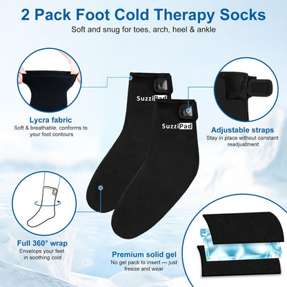 SuzziPad Cold Therapy Socks, Adjustable Ankle Ice Pack Wrap for Chemo, M