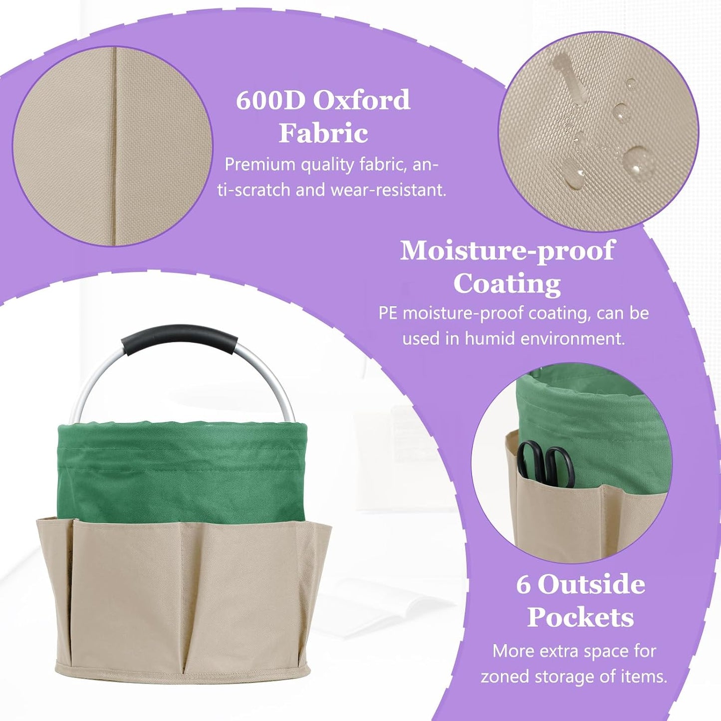 17L Cleaning Caddy with Handle and 6 Pockets, Foldable Cleaning Supply Caddy, Portable Shower Caddy in 600D Oxford Fabric, Multifunctional Storage Basket for Camping, Gardening, Black
