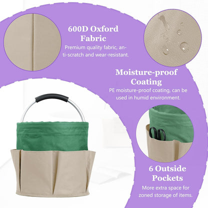 17L Cleaning Caddy with Handle and 6 Pockets, Foldable Cleaning Supply Caddy, Portable Shower Caddy in 600D Oxford Fabric, Multifunctional Storage Basket for Camping, Gardening, Black