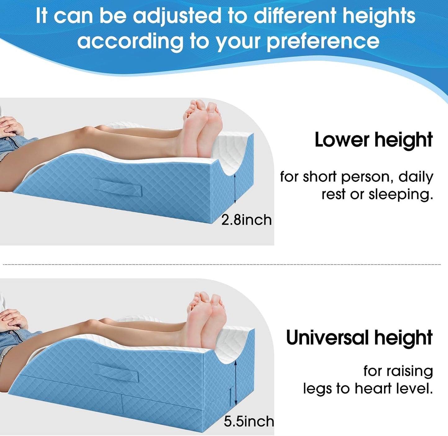TranquilRelax Leg Elevation Pillows for After Surgery, Wedge Pillow, Grey | Memory Foam, All-around Knee & Ankle Support for Swelling, Height-adjustable, Nop-Slip Bottom, Washable Cover, Single-leg