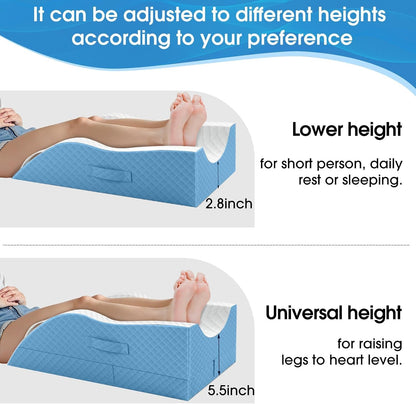 TranquilRelax Leg Elevation Pillows for After Surgery, Wedge Pillow, Grey | Memory Foam, All-around Knee & Ankle Support for Swelling, Height-adjustable, Nop-Slip Bottom, Washable Cover, Single-leg