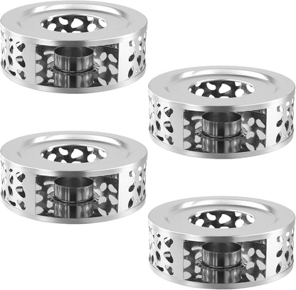 4PCS 430 Stainless Steel Teapot Warmer, Teapot Heater with Tealight Holder, Tea Pot Warmer Base for Meet for Tea