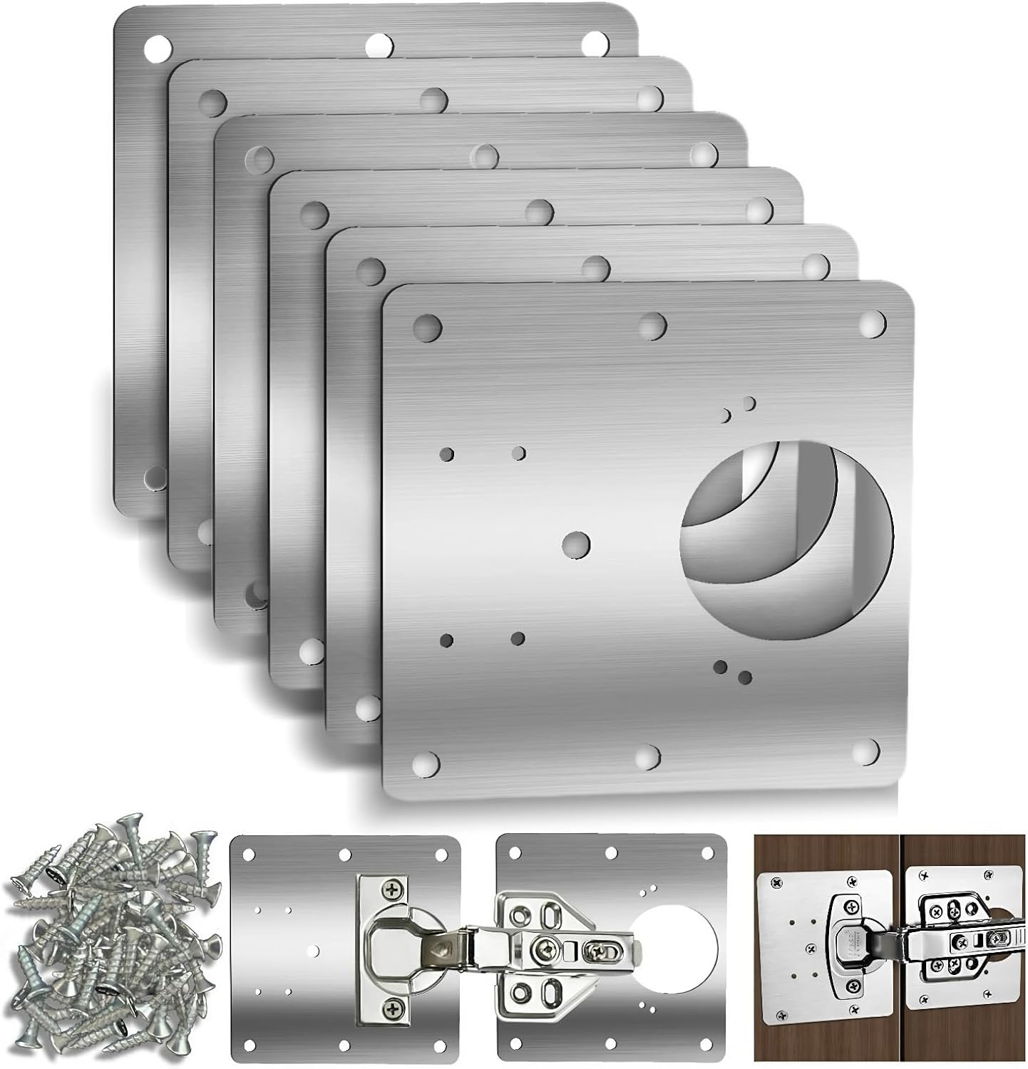 Cabinet Door Hinge Repair Plates, Hinge Repair Fixing Plates Brackets | 6 Pack Metal Cabinet Hinge Repair Replacement Kit, Hinges Repair Fixing Plates Kitchen Cupboard Door Cabinet Large Universal