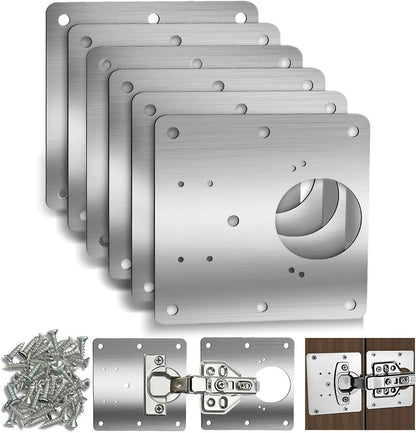 Cabinet Door Hinge Repair Plates, Hinge Repair Fixing Plates Brackets | 6 Pack Metal Cabinet Hinge Repair Replacement Kit, Hinges Repair Fixing Plates Kitchen Cupboard Door Cabinet Large Universal