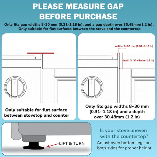 2PCS Kitchen Stove Counter Gap Covers Stainless Steel (13.8"-27.5" Black)