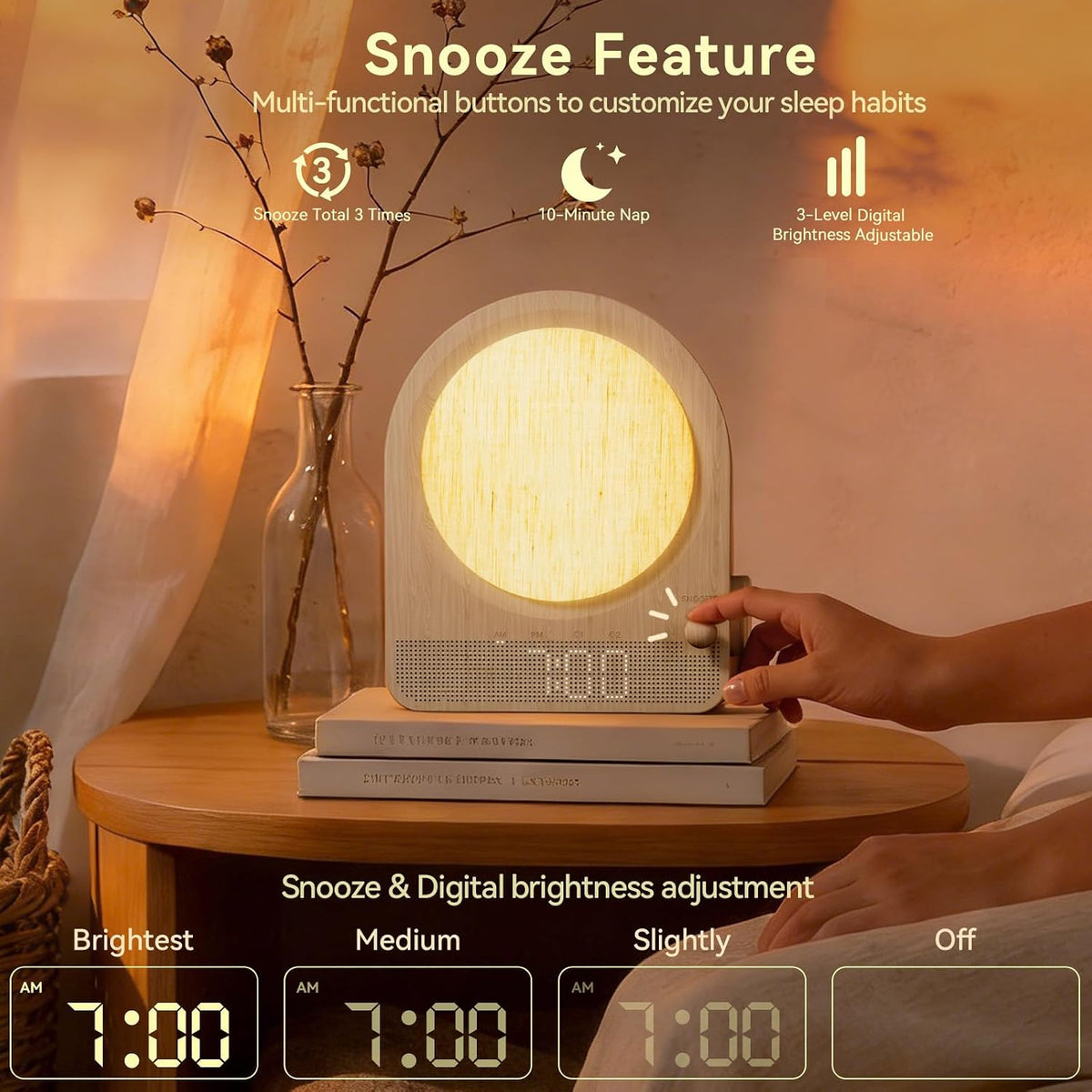 Vivilumens Gradual Sunrise Alarm Clock & White Noise Sound Machine for Better Sleep - Wood Grain Design, Wake-Up Light, Night Light, 10 Natural Sounds, Dual Alarms for Heavy Sleepers