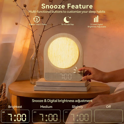 Vivilumens Gradual Sunrise Alarm Clock & White Noise Sound Machine for Better Sleep - Wood Grain Design, Wake-Up Light, Night Light, 10 Natural Sounds, Dual Alarms for Heavy Sleepers