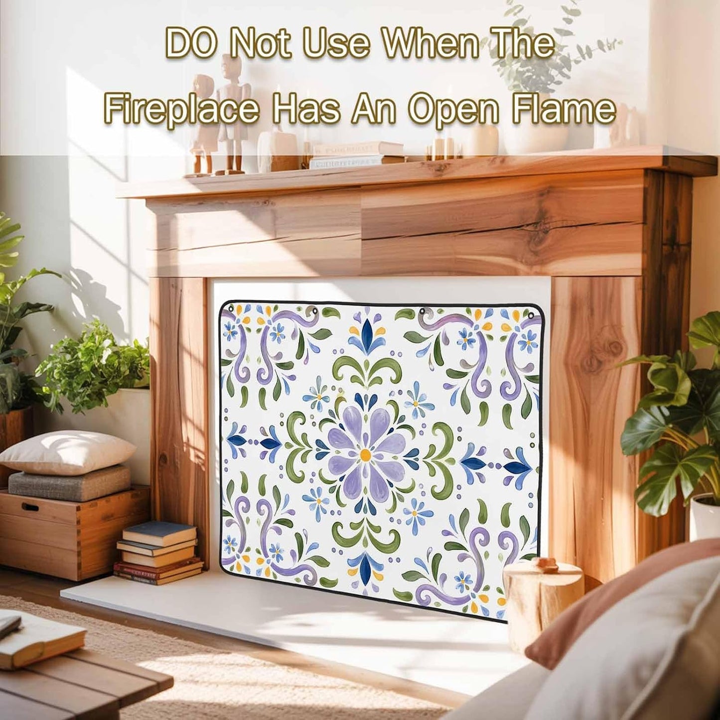Magnetic Fireplace Cover Bird Branches Fireplace Screen Decorative Green Leaves Frame Insulation Fireplace Blocker Blanket Save Energy Fireplace Draft Stopper Covers for Living Room 45x34 Inch