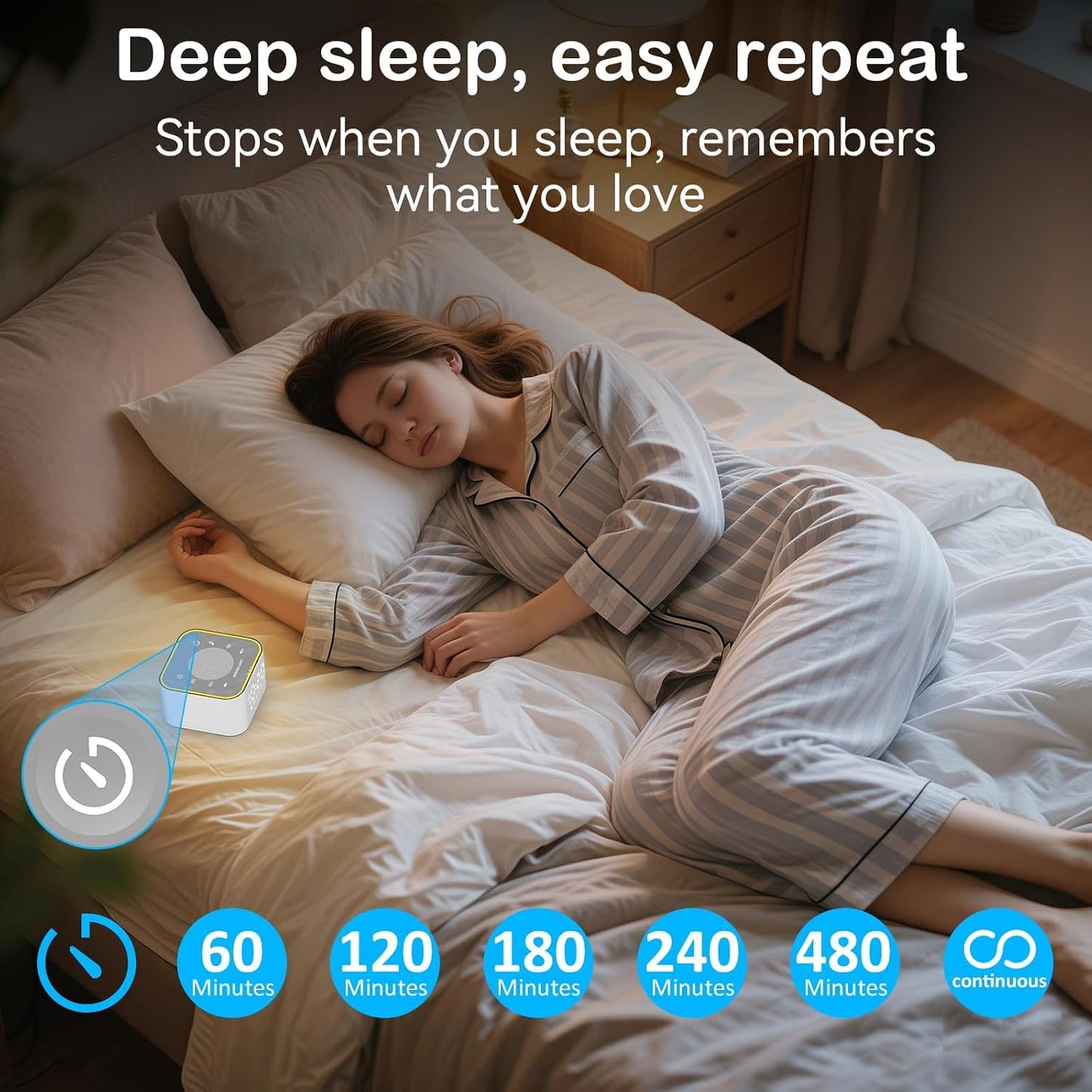 White Noise Sound Machine: Fall Asleep 40% Faster for Adults Bedroom | 30 Non-Looping Sounds Adjustable Volume for Relax & Sleep, Built-in Dimmable Alarm Clock & Night Light