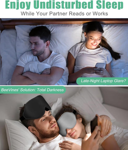 BeeVines Sleep Mask, 2 Pack 3D Contoured Sleeping Eye Masks for Lash Extensions, Night Molded Covers with Adjustable Strap, Memory Foam Eye Shade for Traveling Yoga Nap(Black & Grey)