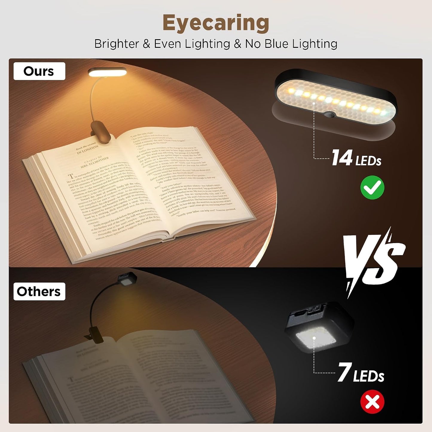 ARTIST'S DREAM Book Light for Reading at Night with 14 LEDs, 3 Eye-Caring Color Temperatures, Featuring Long Runtime and Lightweight Design - The Flexible Clip-On Book Light Designed for Book Lovers