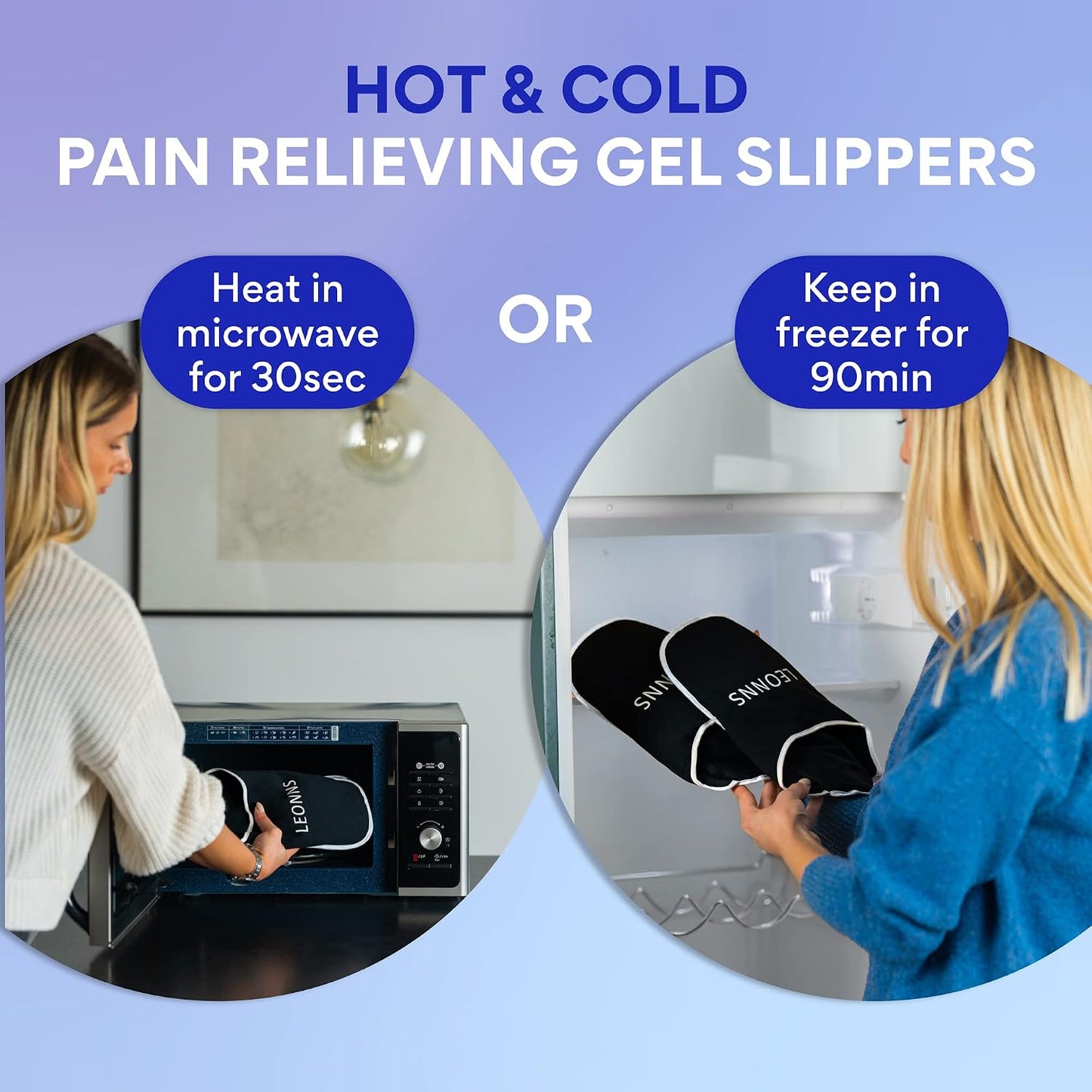 LEONNS Gel Foot Ice Pack Slippers - Provides Hot and Cold Therapy for Foot Pain, Neuropathy Pain Relief for Feet, Gout Relief, Swollen Feet, Plantar Fasciitis and Heel Spurs- One Size Fits Most (Blue)