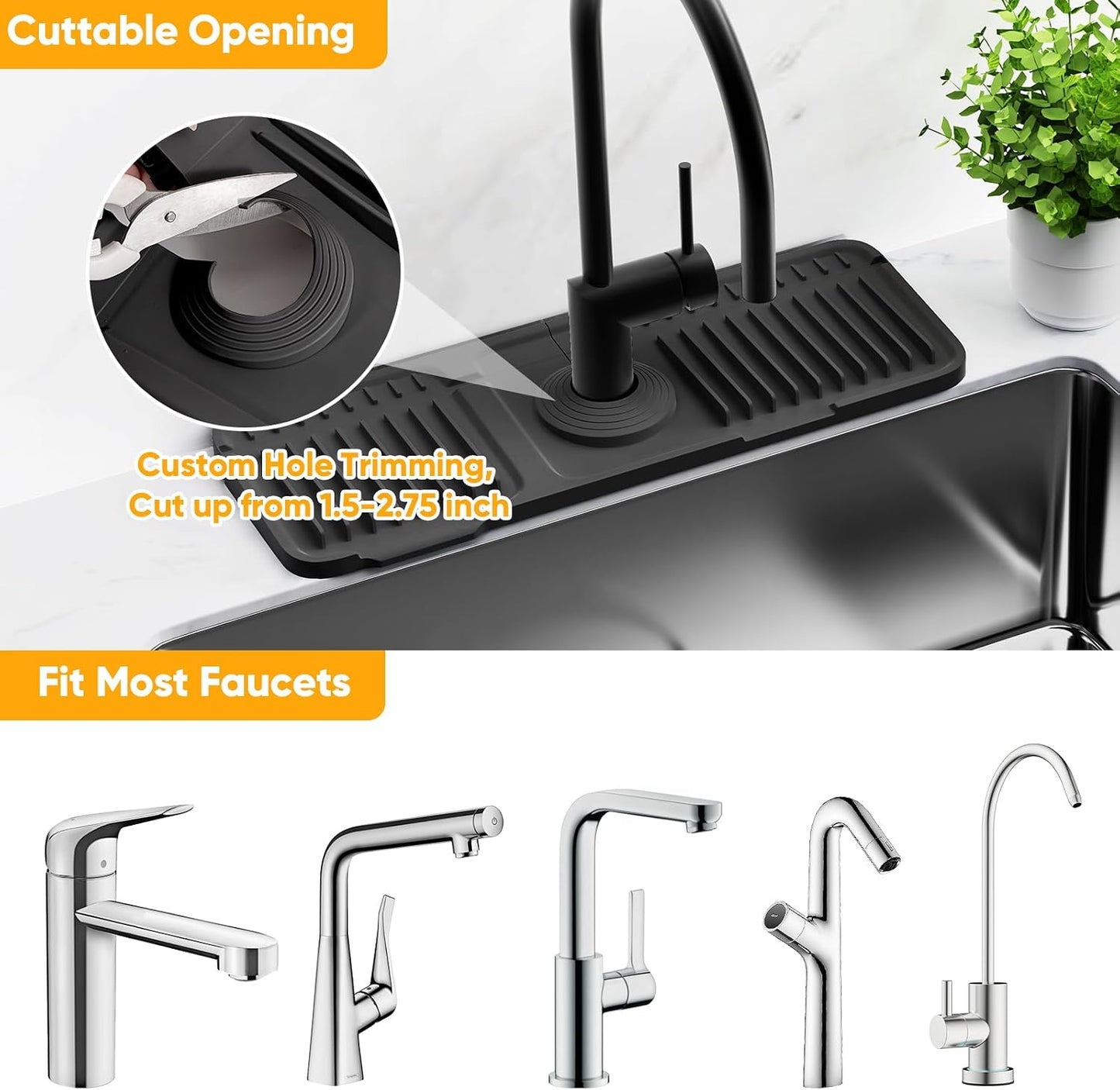 24'' Longer Faucet Mat for Kitchen Sink Splash Guard[7° Slope Fast Self-draining][Snap Lock Fit]Kitchen Sink Faucet Mat Splash Guard Kitchen Sink Area Water Splash Guard Behind Faucet Draining Mat