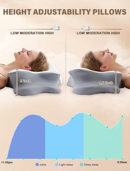 Cervical Neck Pillow for Pain Relief – Ergonomic Memory Foam Pillow for Side Sleeper Contour Orthopedic Bed Pillow for Neck Support with Cooling Cover – Ideal Christmas Birthday Gift for Women Men