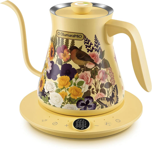 Olumaramio 0.8L Gooseneck Electric Kettle, ±1°F Temperature Control, Floral