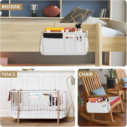 Black Bedside Caddy Storage Bag Bedside Organizer for Bed Rails College Dorm Room Organizer Caddy Hanging Shelf 6 Pockets with Hooks for Drinks Magazine Phone Holder