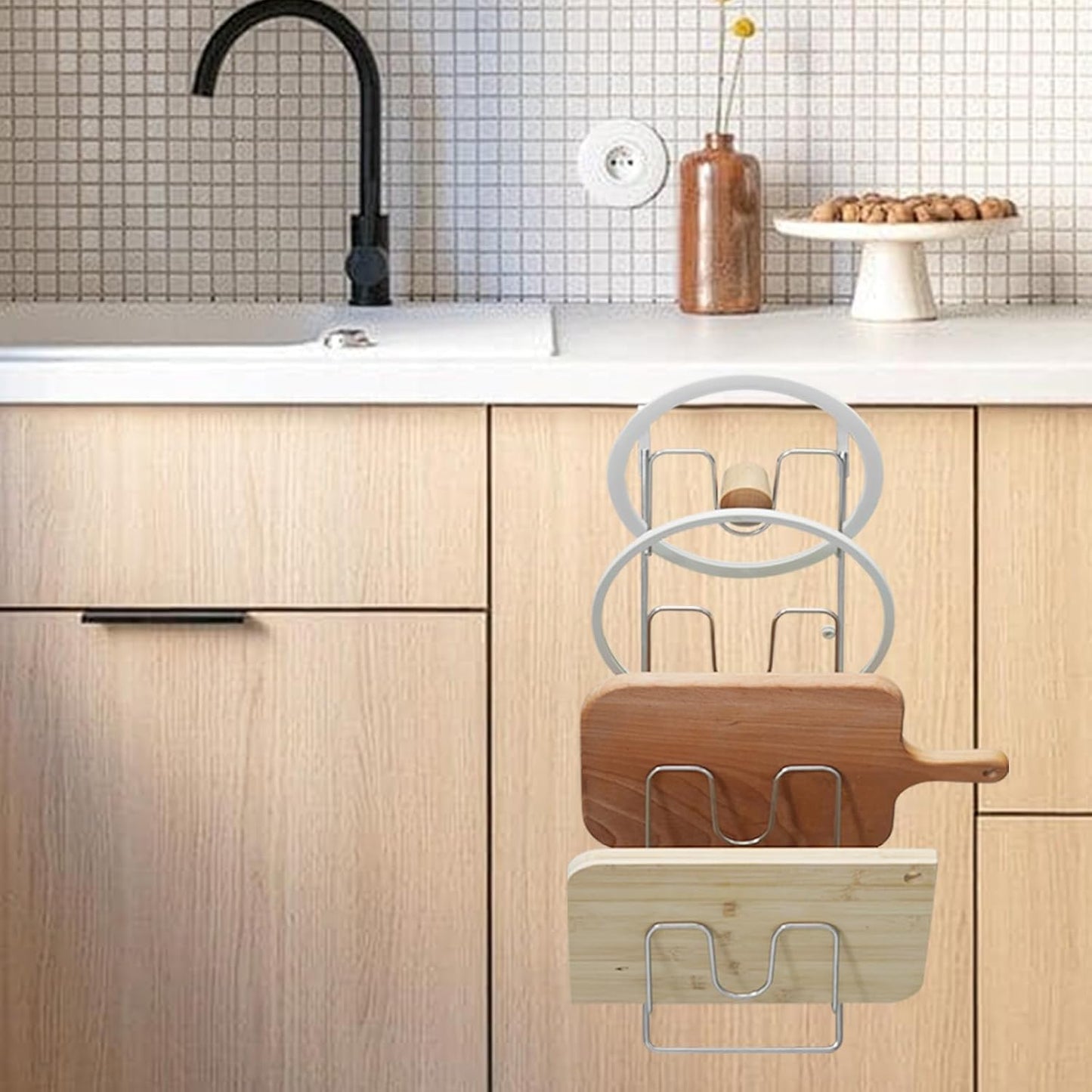 22.75" The-Cabinet Pot Lid Organizer,Silver Cantilever Racking | 4 Tier Pot Lids Holders，304 Stainless Steel Pot Cover Support