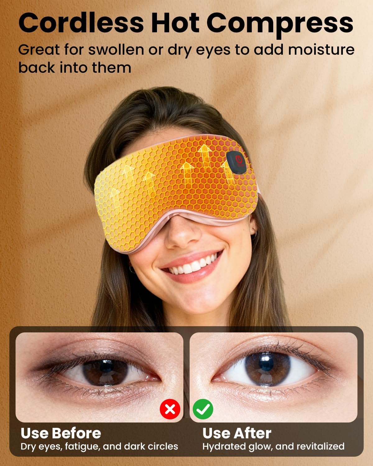 Cordless Heated Eye Mask, Rechargeable Mask with 4 Heat Levels for Dry Eyes