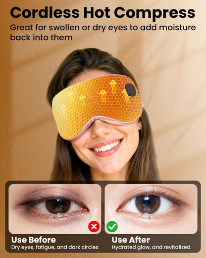 Cordless Heated Eye Mask, Rechargeable Mask with 4 Heat Levels for Dry Eyes