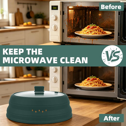Microwave Splatter Cover Glass Guard Lid with Collapsible Silicone for Food Pot Plate Cover 9.8 inch Dark Blue
