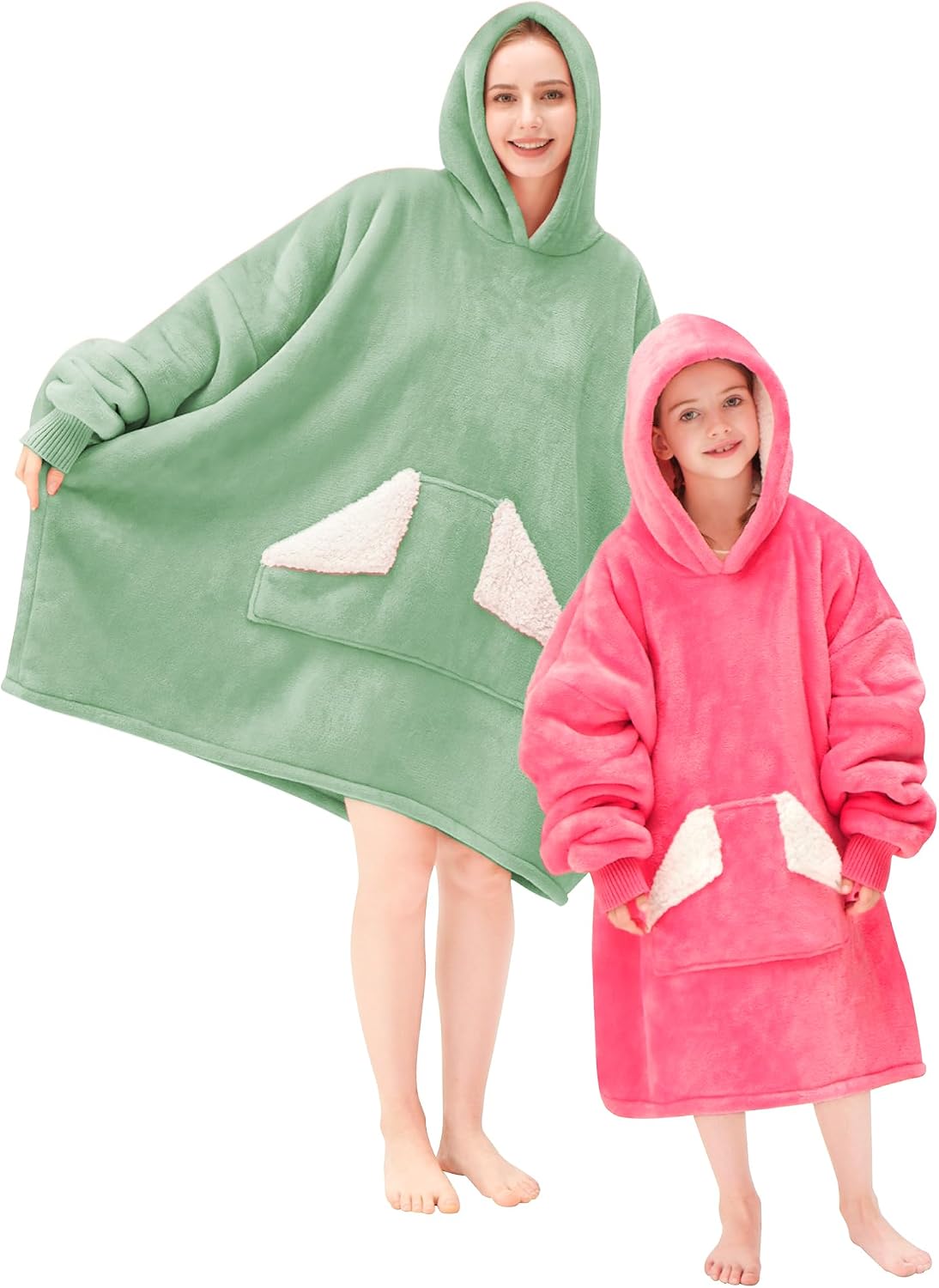 Wearable Blanket Hoodie, Oversized Sherpa Fleece Sweatshirt Blanket with Giant Hood Pocket and Sleeves for Adult, Warm & Cozy Grey Blanket Gifts for Women