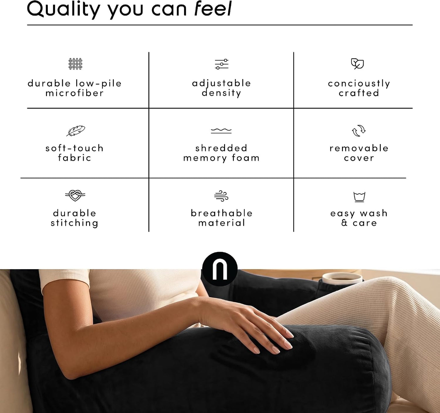 Nestl Reading Pillow with Shredded Memory Foam, Designed for Sitting Up in Bed and Couch, Back and Arms Adjustable Support for Adult & Teens Backrest Pillows for Reading, with Washable Cover Dark Grey