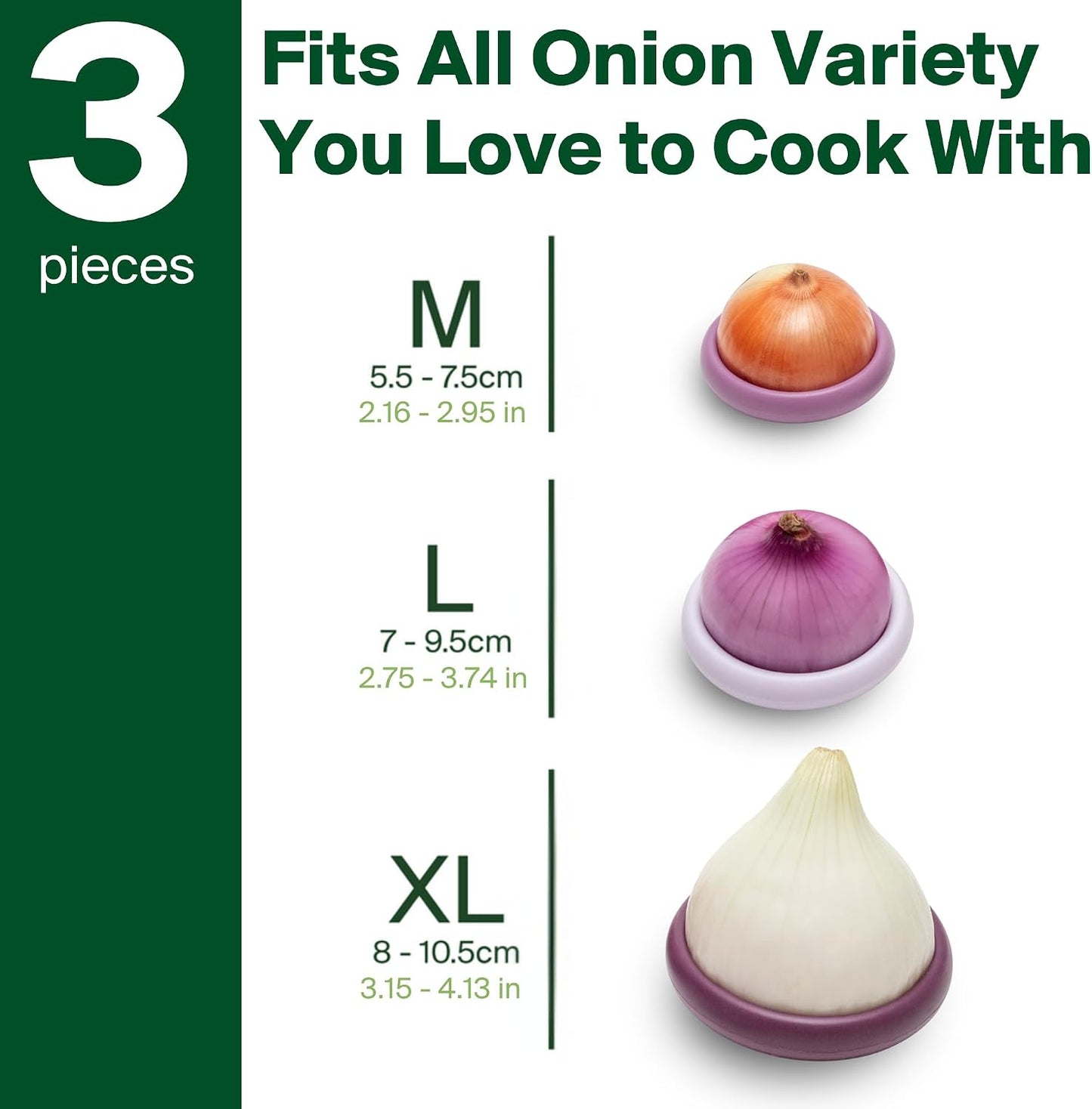 Food Huggers Onion Hugger - Onion Storage & Saver BPA Free Silicone Snug Fit Containers Perfect Holder & Keeper for Refrigerator to Keep Your Onions Fresh Longer - Set of 3