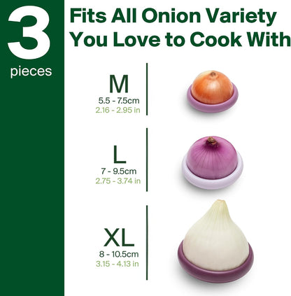 Food Huggers Onion Hugger - Onion Storage & Saver BPA Free Silicone Snug Fit Containers Perfect Holder & Keeper for Refrigerator to Keep Your Onions Fresh Longer - Set of 3