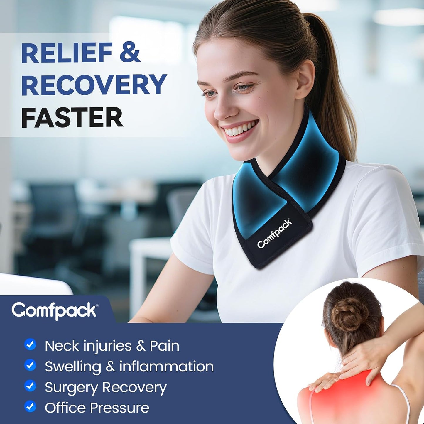 Comfpack Neck Ice Pack Wrap, Flexible Gel Ice Pack for Neck, Wrists, Head | Hot & Cold Compress Long Ice Pack for Injuries, Sore Neck, Tonsillectomy, Thyroidectomy, Surgery Recovery, Office Pressure