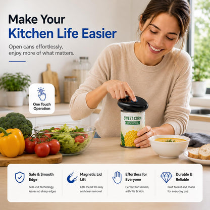 Electric Can Opener for Seniors, One-Touch Battery Operated, Smooth Edges | Fits most round cans with hands-free operation. Easy for seniors and people with arthritis or limited hand strength.
