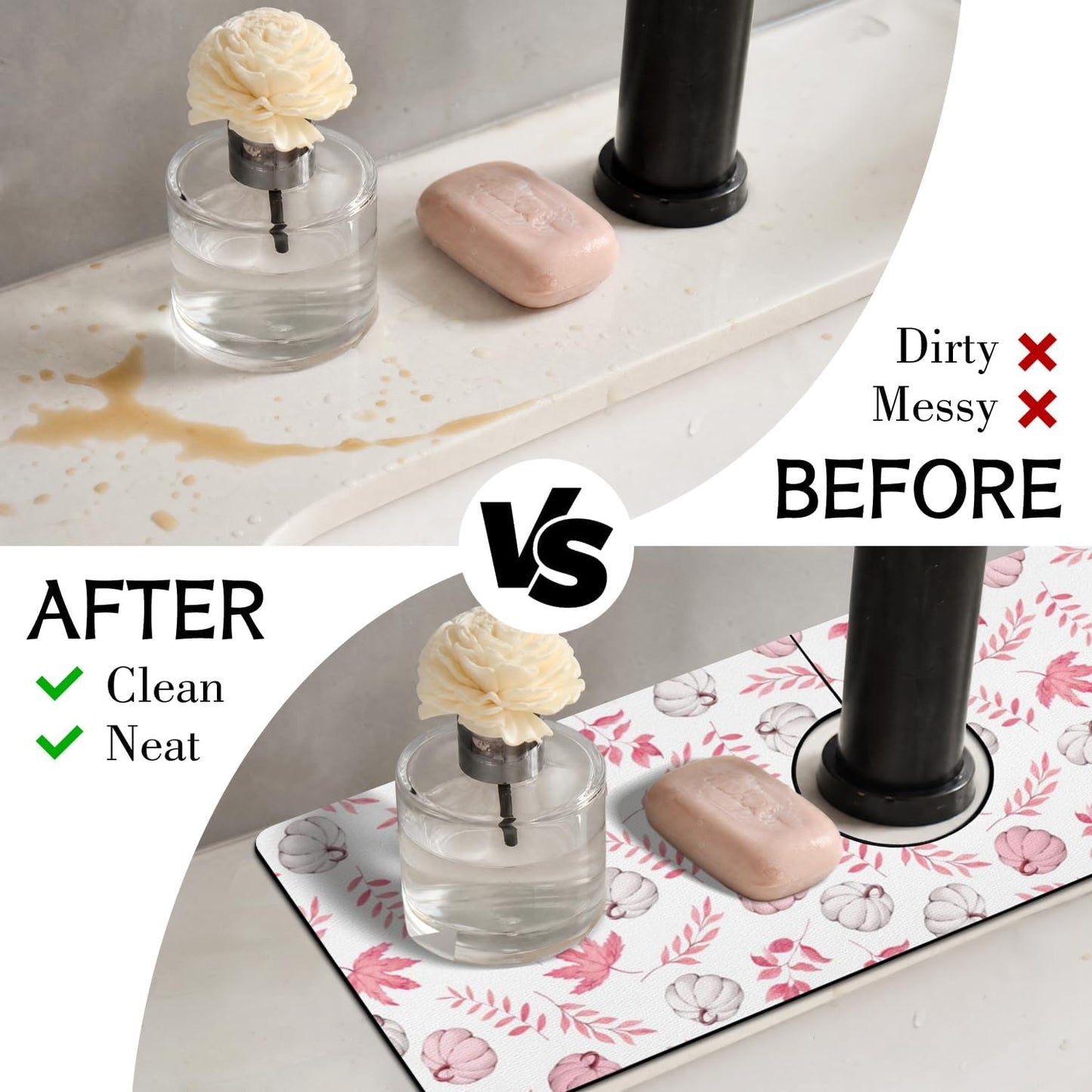 Light Brown White Checkered Kitchen Sink Splash Guard Faucet Mat,Faucet Non-Slip Absorbent Mat,Farmhouse Sink Splash Guard Behind Faucet for Kitchen Bathroom, 15"x5.5"