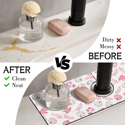 Light Brown White Checkered Kitchen Sink Splash Guard Faucet Mat,Faucet Non-Slip Absorbent Mat,Farmhouse Sink Splash Guard Behind Faucet for Kitchen Bathroom, 15"x5.5"