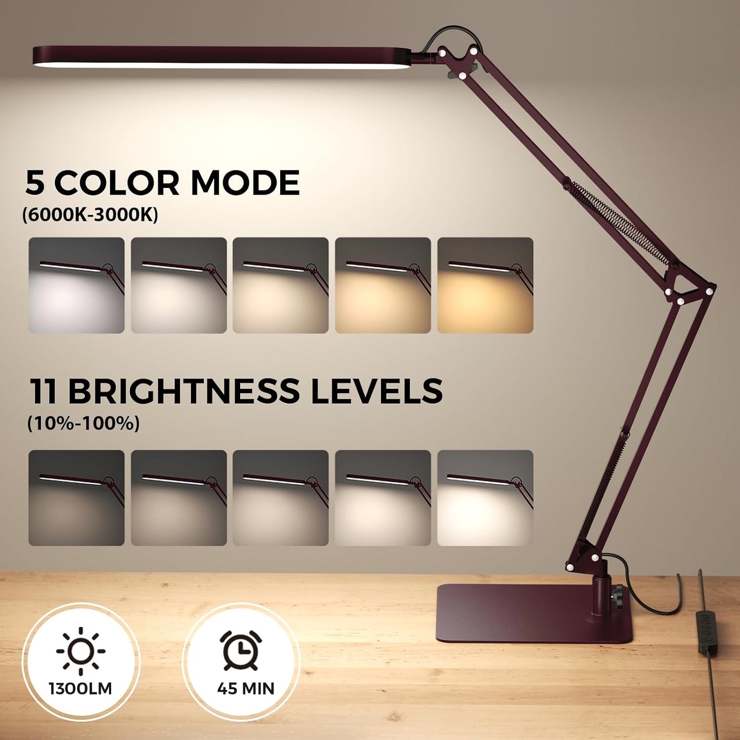 SKYLEO Desk Lamp for Home Office, Eye Comfortable LED Desk Light for Long Hours, Adjustable Swing Arm with Memory Function, Black