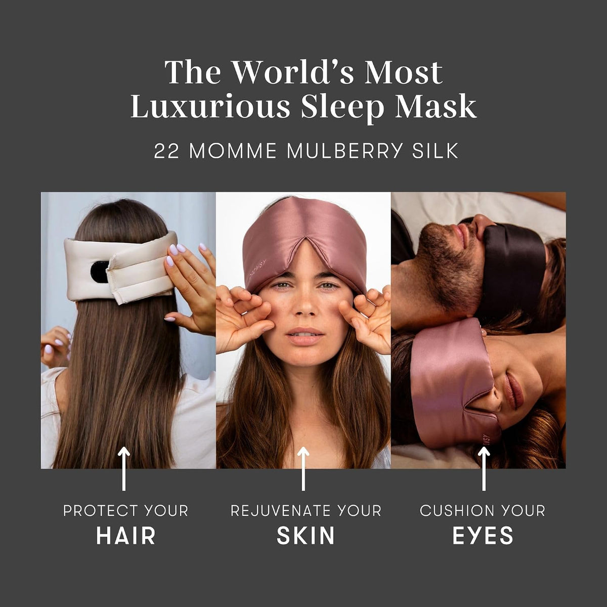 DROWSY Silk Sleep Mask - Face-Hugging, Padded Cocoon for Luxury Sleep in Total Darkness - 100% Pure Mulberry Silk, Skin-Hydrating & Adjustable (Midnight Blue)
