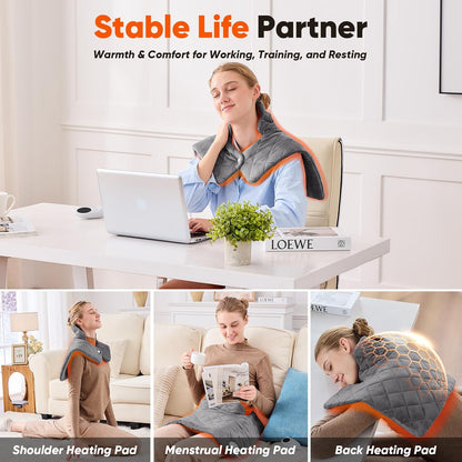 Weighted Heating Pad for Neck Shoulders and Back, Mothers Day Gifts for Mom Wife Grandma, Birthday Gifts for Women Men Dad, Instant Electric Heated Blanket with 9 Heat Options 4 Auto-Off Timer, Grey