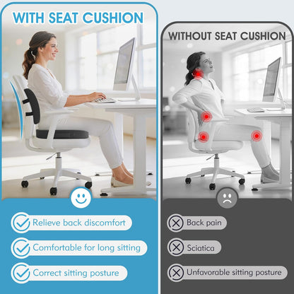 CushZone Ergonomic Seat Cushion & Lumbar Support Pillow - Memory Foam for Sciatica Pain Relief & Posture Correction, Non-Slip Chair Cushions for Office Chair/Car/Wheelchair/Travel (Black)